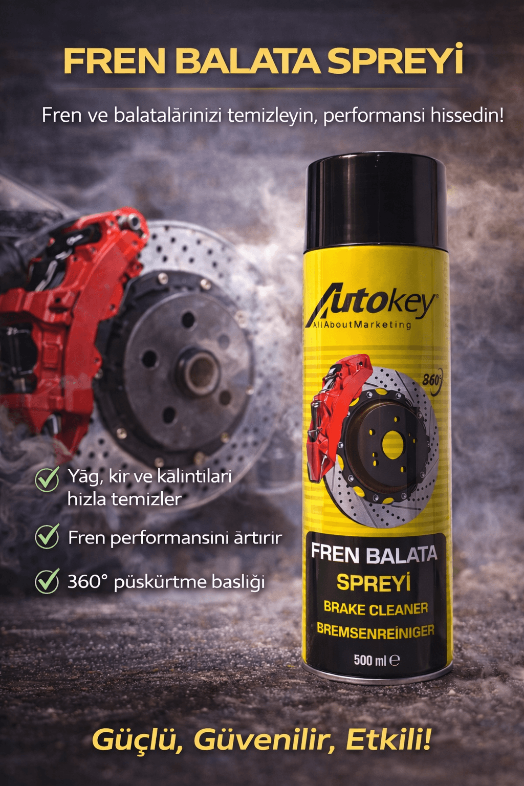 Fren Balata Temizleyici Sprey 500 ml – Güçlü Yağ ve Kir Çözücü Brake Cleaner
