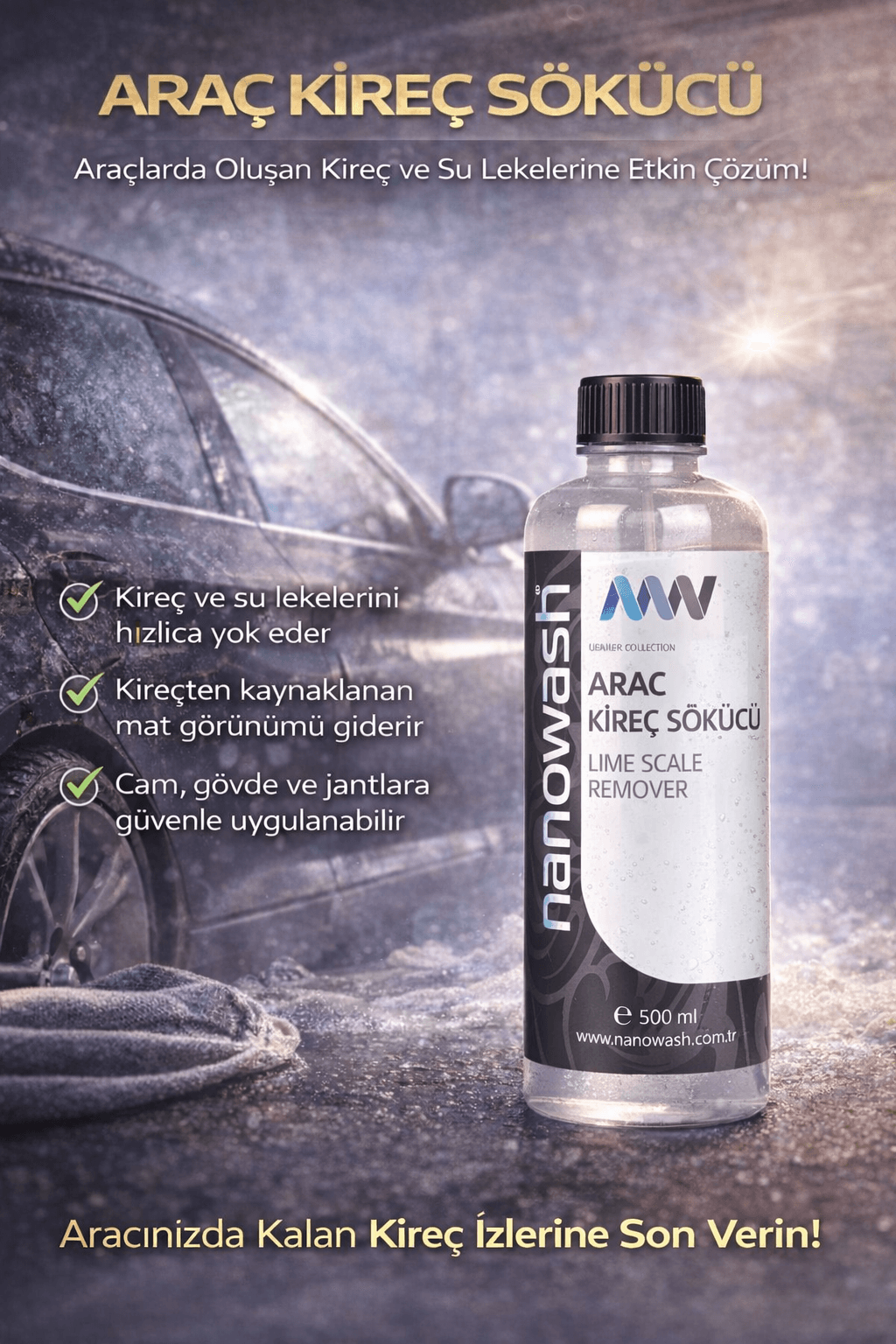 Kireç Lekesi Temizleyici 500 ml – Cam ve Boya Üzerindeki Su Lekesi Giderici