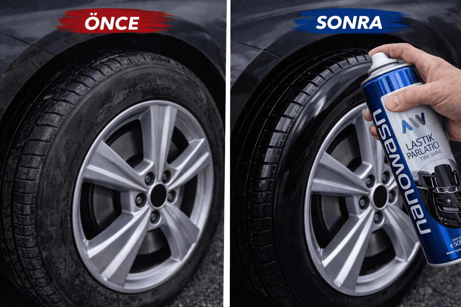 Aerosol Lastik Parlatıcı 500 ml – Derin Siyah ve Islak Görünüm-3