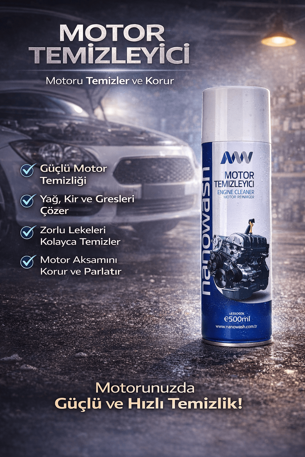 Aerosol Motor Temizleyici 500 ml – Yağ ve Kir Çözücü
